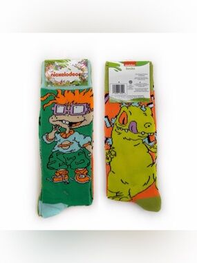 Rugrats Crew Socks Mens Womens Reptar Chuckie 2 Pairs Nickelodeon Fun 90s Gift